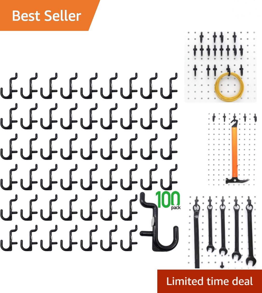 Versatile 100PC Black Pegboard Hooks - Maximize Space & Enhance Organization