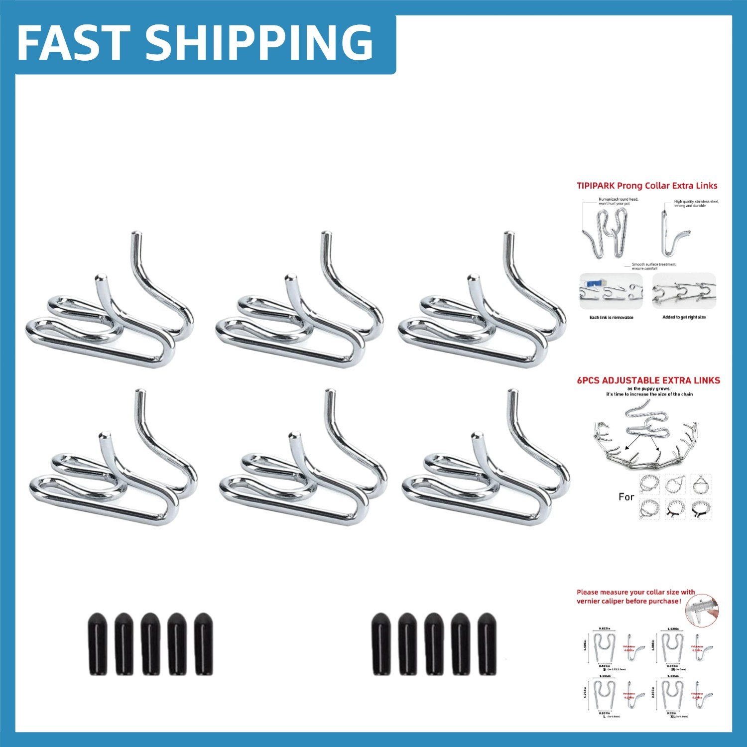 Corrosion-Resistant 6-Pack Prong Collar Links for Easy Dog Training Adjustments