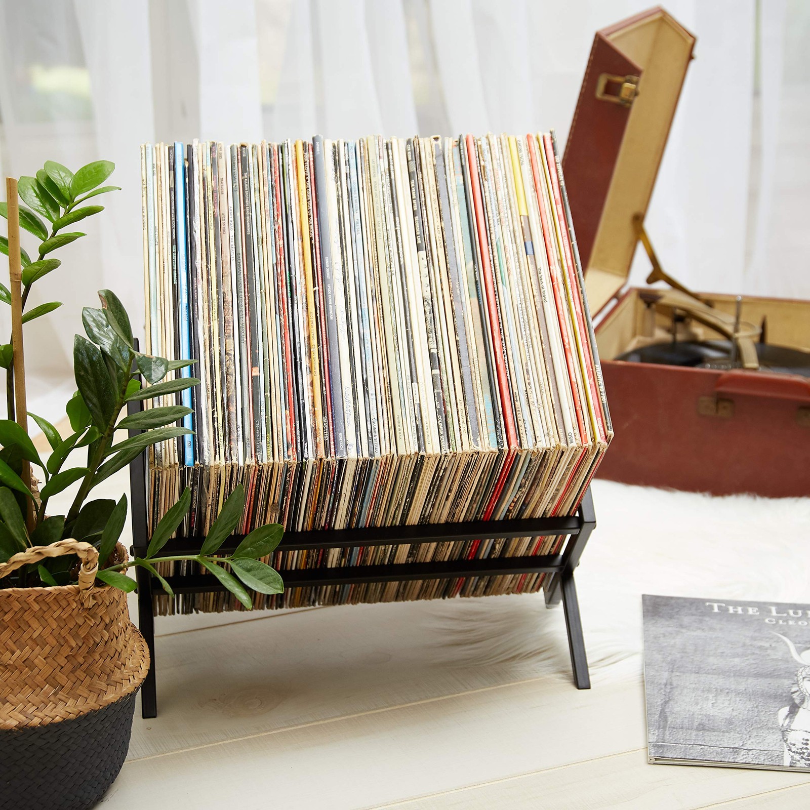 MODERN VINYL Record Holder - Matte Black Metal - 80-100 LP Storage - Simple,