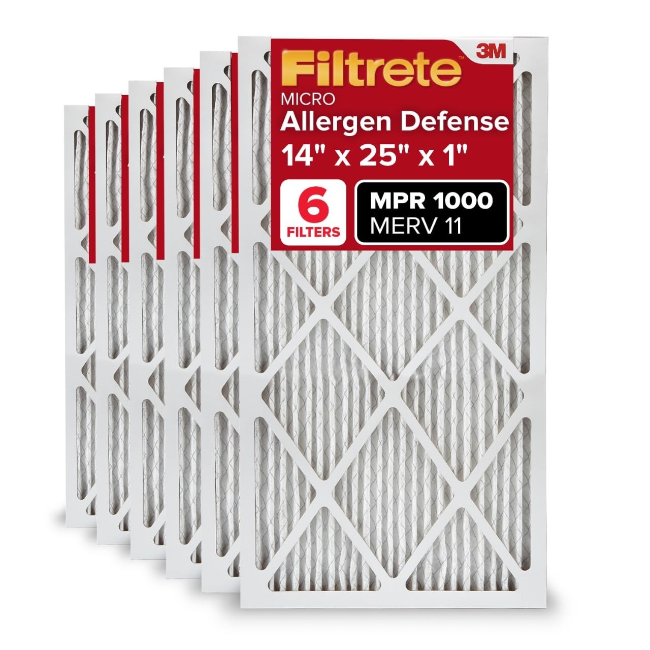 Filter Furnace Air 14x25x1 MERV 11 MPR 1000 6 Pack AC Filtrete Micro Allergen