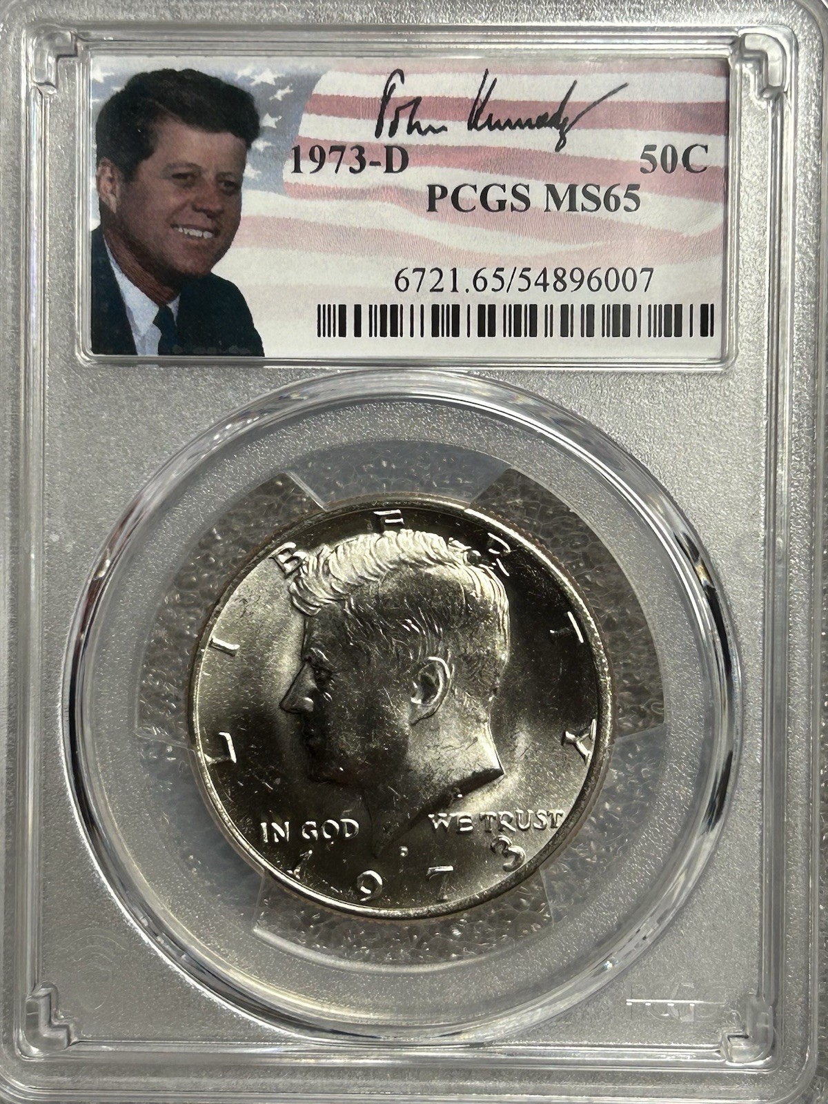 1973 D Kennedy 50¢ PCGS MS 65 (Kennedy Portrait Signature Label)