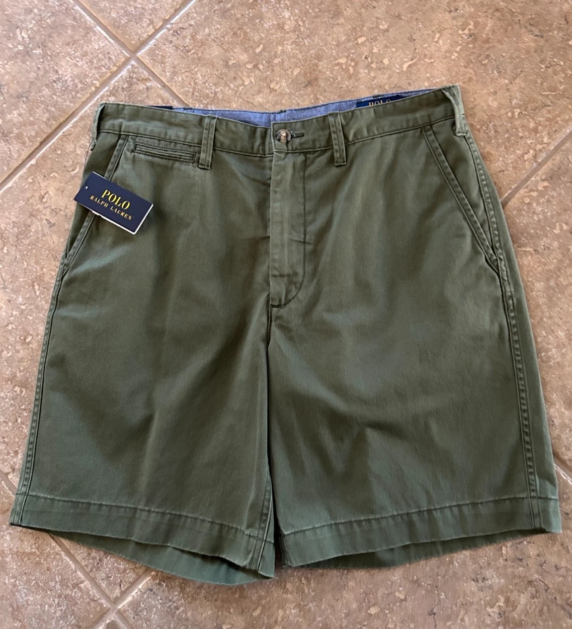 Polo Ralph Lauren Shorts Men's 30 Green Chino w/Navy Pony Relaxed Fit 8" $89 NWT