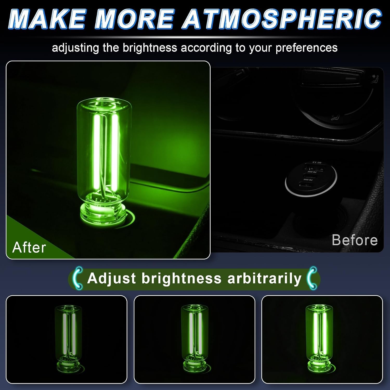 USB LED Car Interior Night Light, 2-Pack Touch Dimmable Ambient