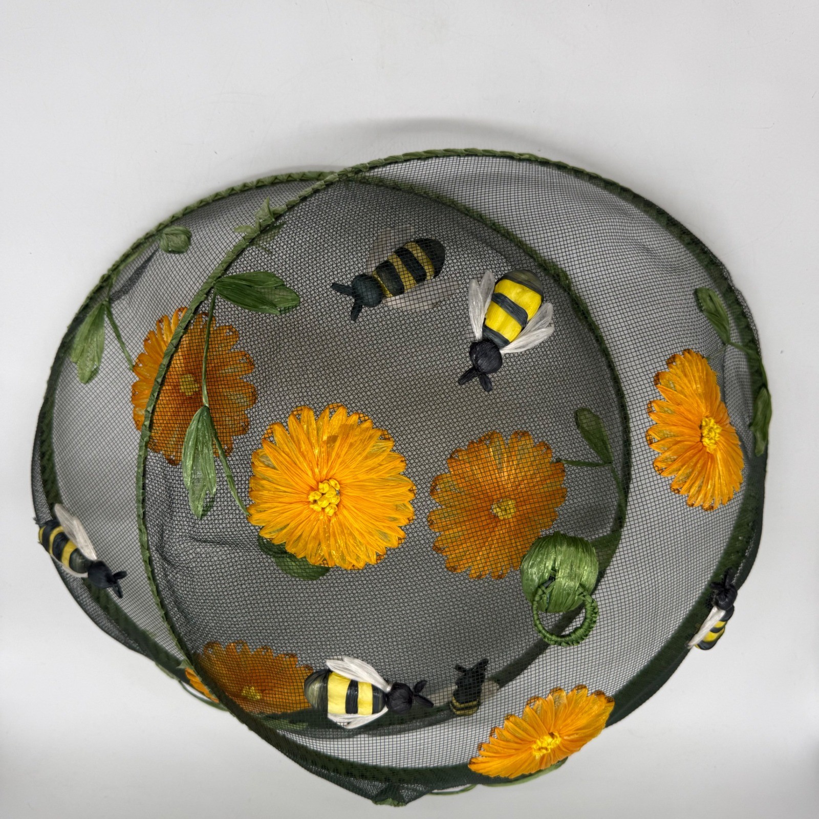 Unbranded Mesh Food Covers Large Green Yellow Bumblebee Floral Set of 2