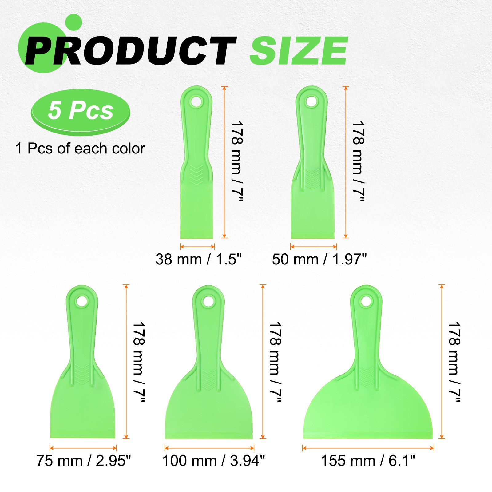 5Pcs, Putty Scraper Set Plastic Flexible Putty Knives Green