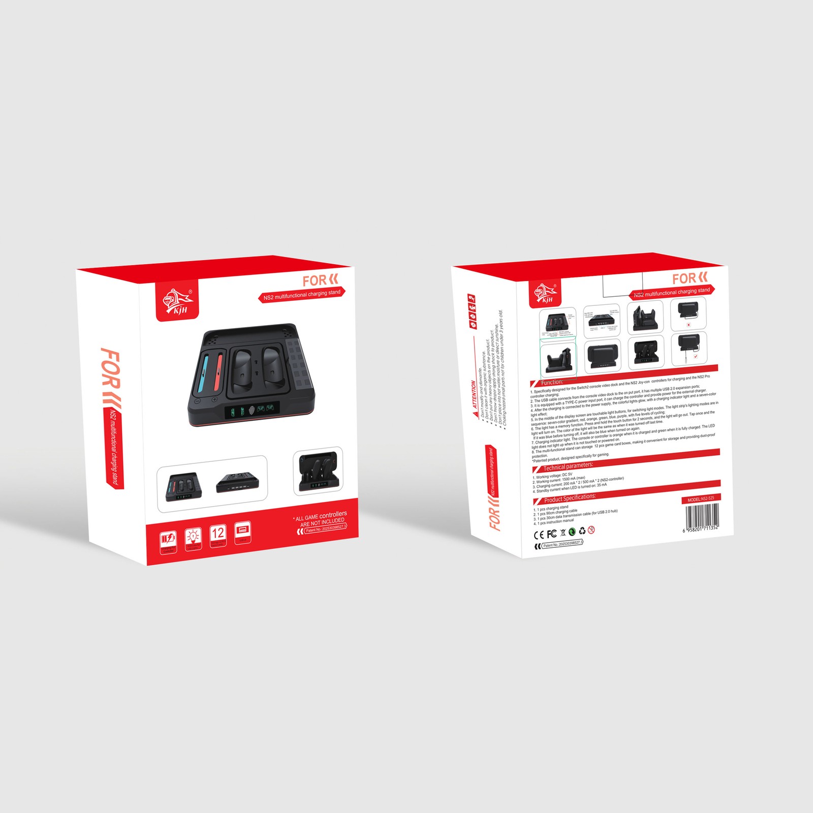 For Switch 2 pro Controller Charging Dock with RGB Lighting Console Base