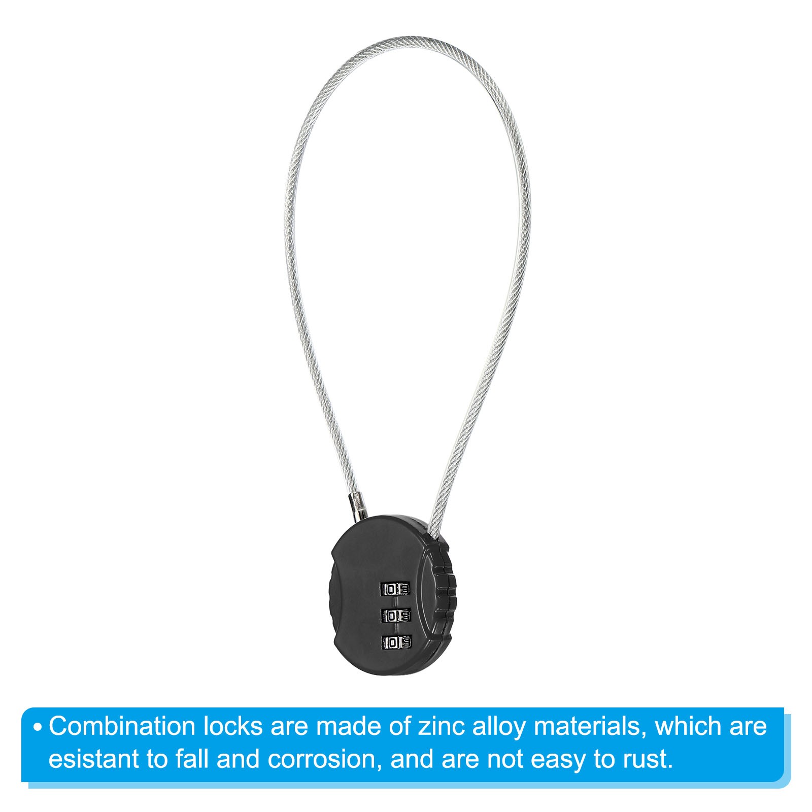 Small Combination Block 11.8", 2pcs 3 Digit Luggage Lock, Black