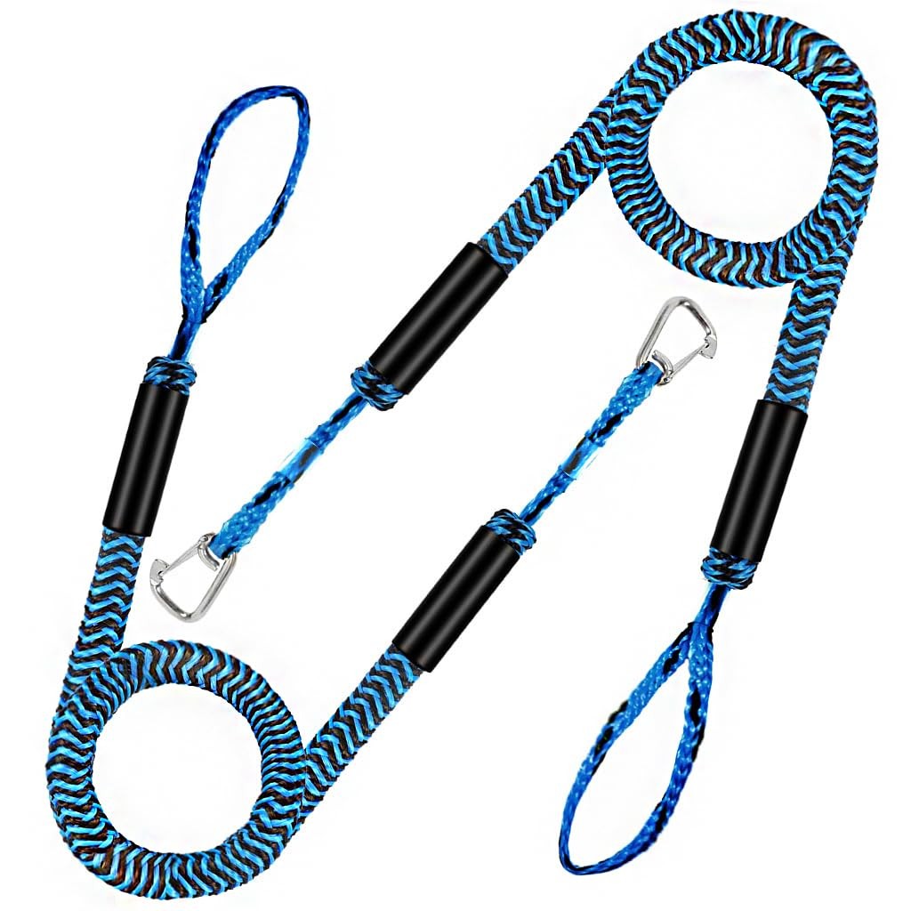 2 Pack 45.5 FT Bungee Dock Line Stainless Steel Clip Boat Mooring Blue Black