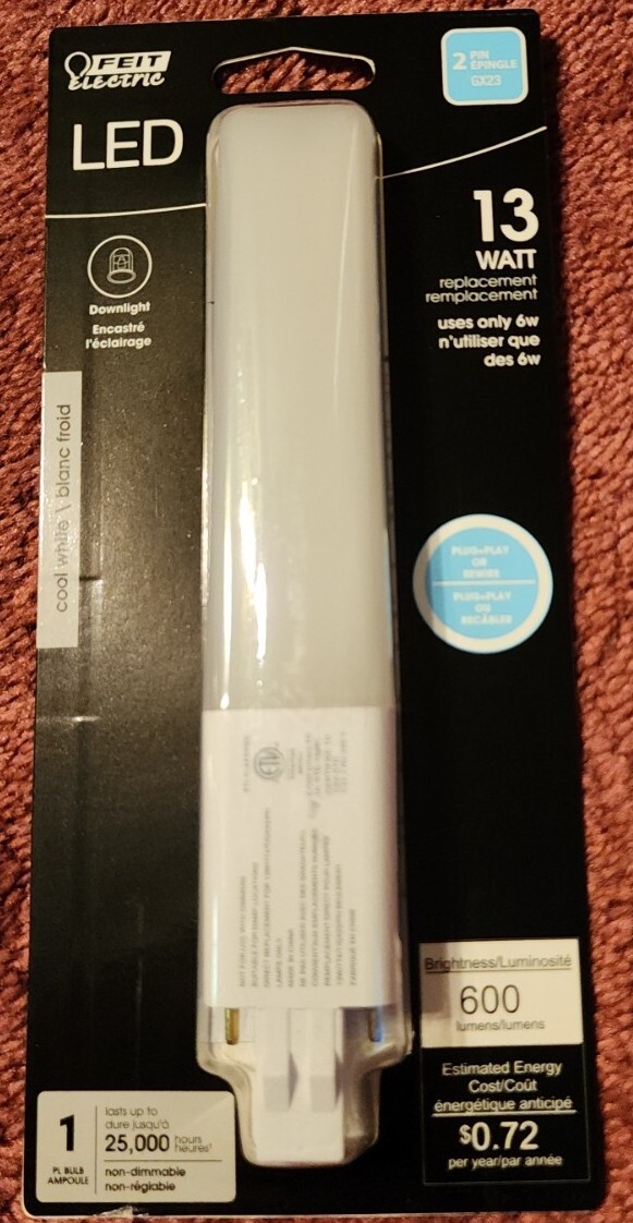 Feit Electric 2 Pin GX23 LED Bulb 6 Watt 13 Equivalent Cool White 600 Lums 4000K