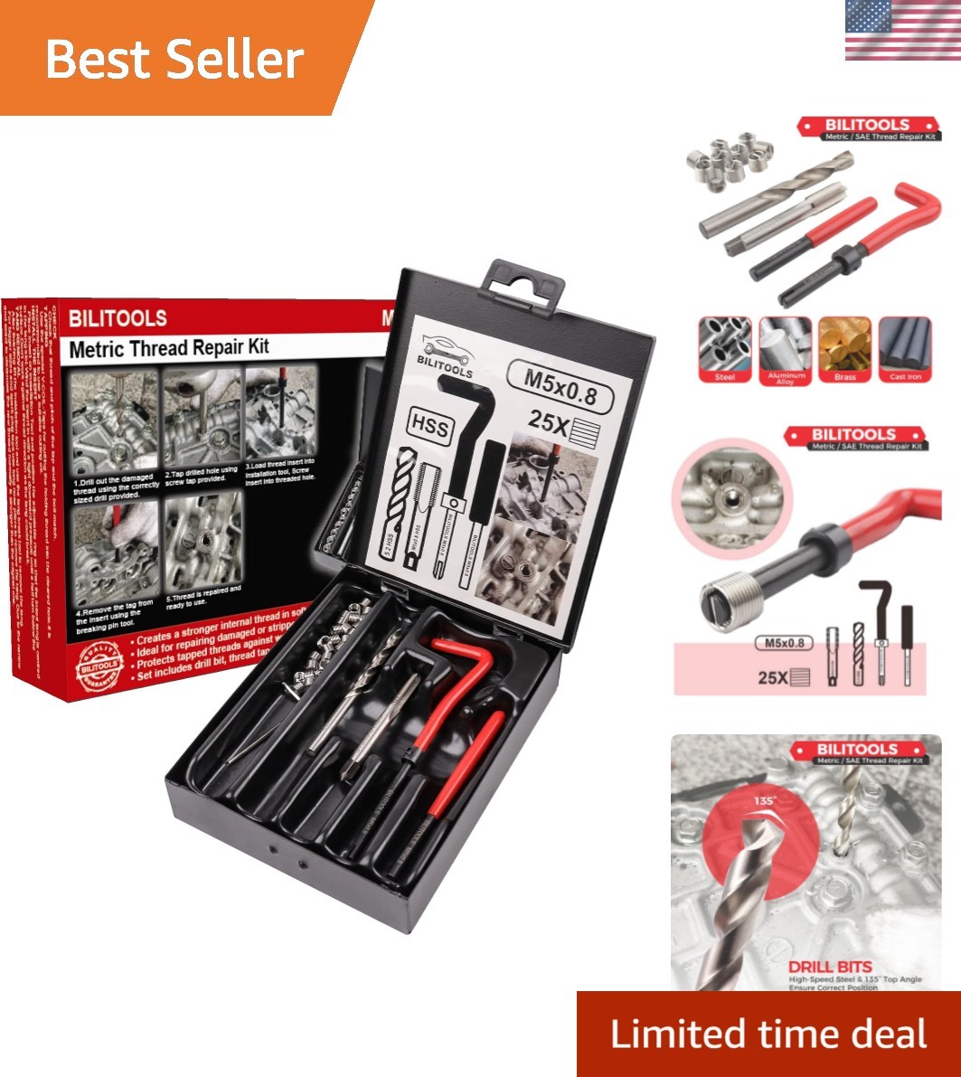 HSS M5x0.8 Thread Repair Kit with Durable 304 Stainless Inserts - Lightweight