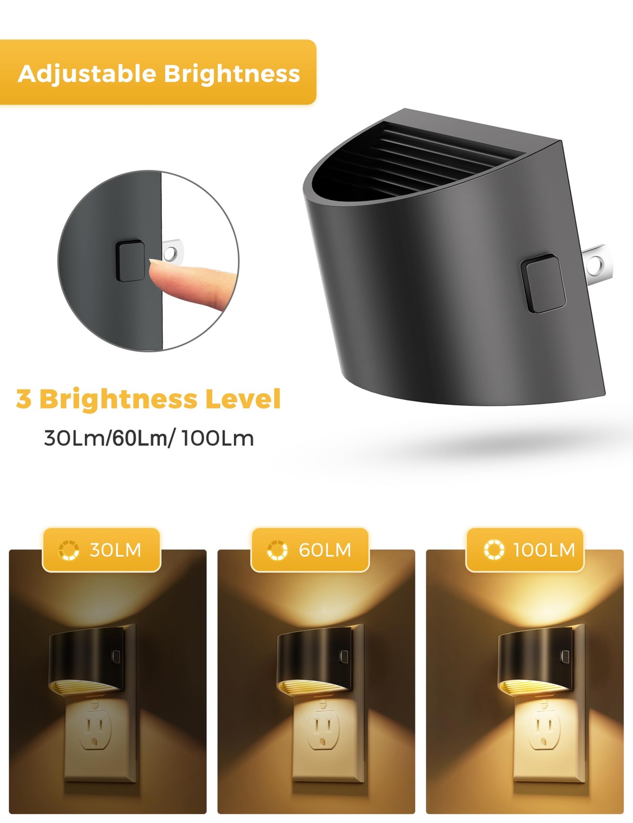 Night Lights Plug into Wall 2 Pack, Dusk to Dawn Sensor Nightlight, Brightnes...