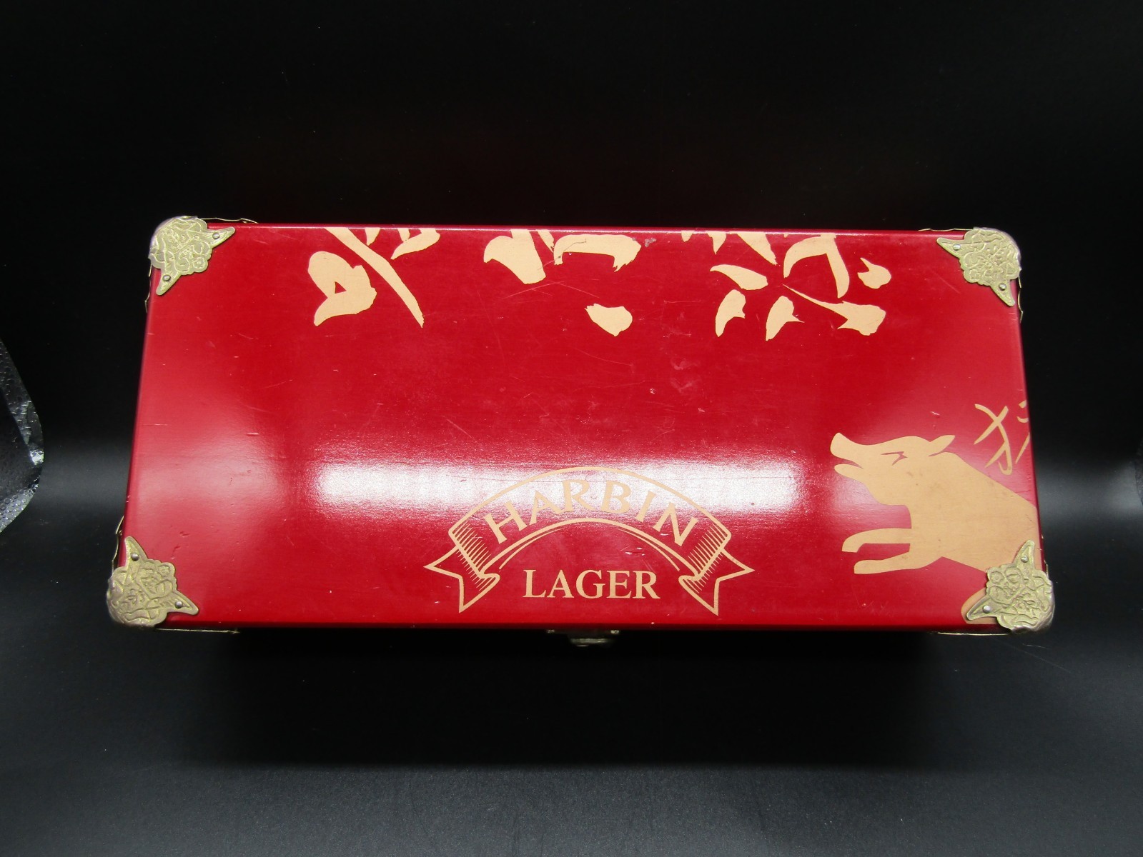Harbin Lager Red Bottle Box 2007 Year of the Boar Corner Accents & Empty