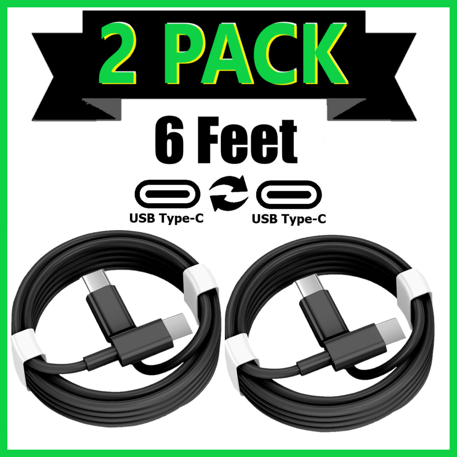 Paquete de 2 cables USB C de carga super rapida de 6 pies para Samsung iPhone