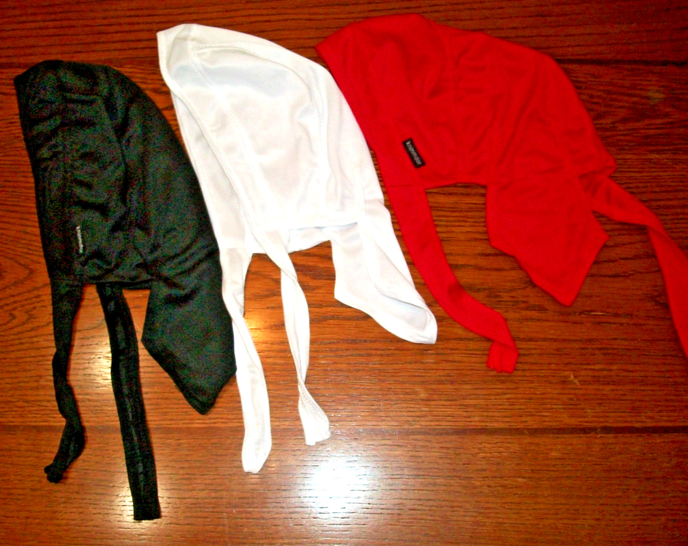 NEW LOT 3 TIE-BACK MEN'S CYCLING DO-RAGS CAPS~LIGHT BREATHABLE ~BLACK RED WHITE