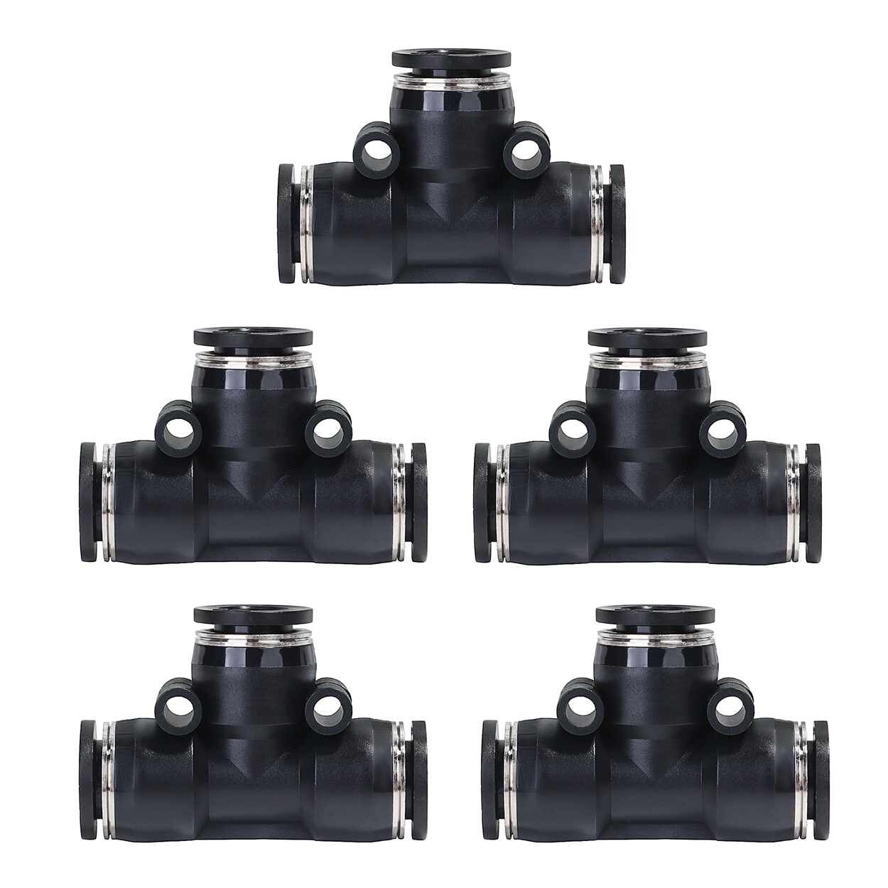 Push To Connect Air Fittings Tube 1/2" Od Air Line Tee Union Push Pack of 5