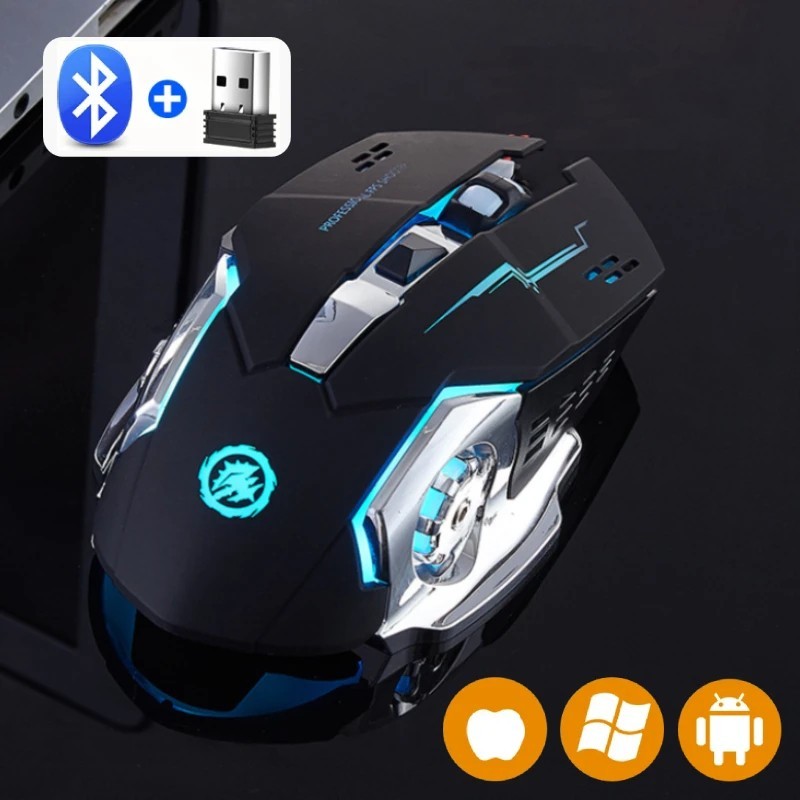 Rechargeable Wireless Gaming Mouse Silent Bluetooth USB RGB Backlit Ergonomic PC