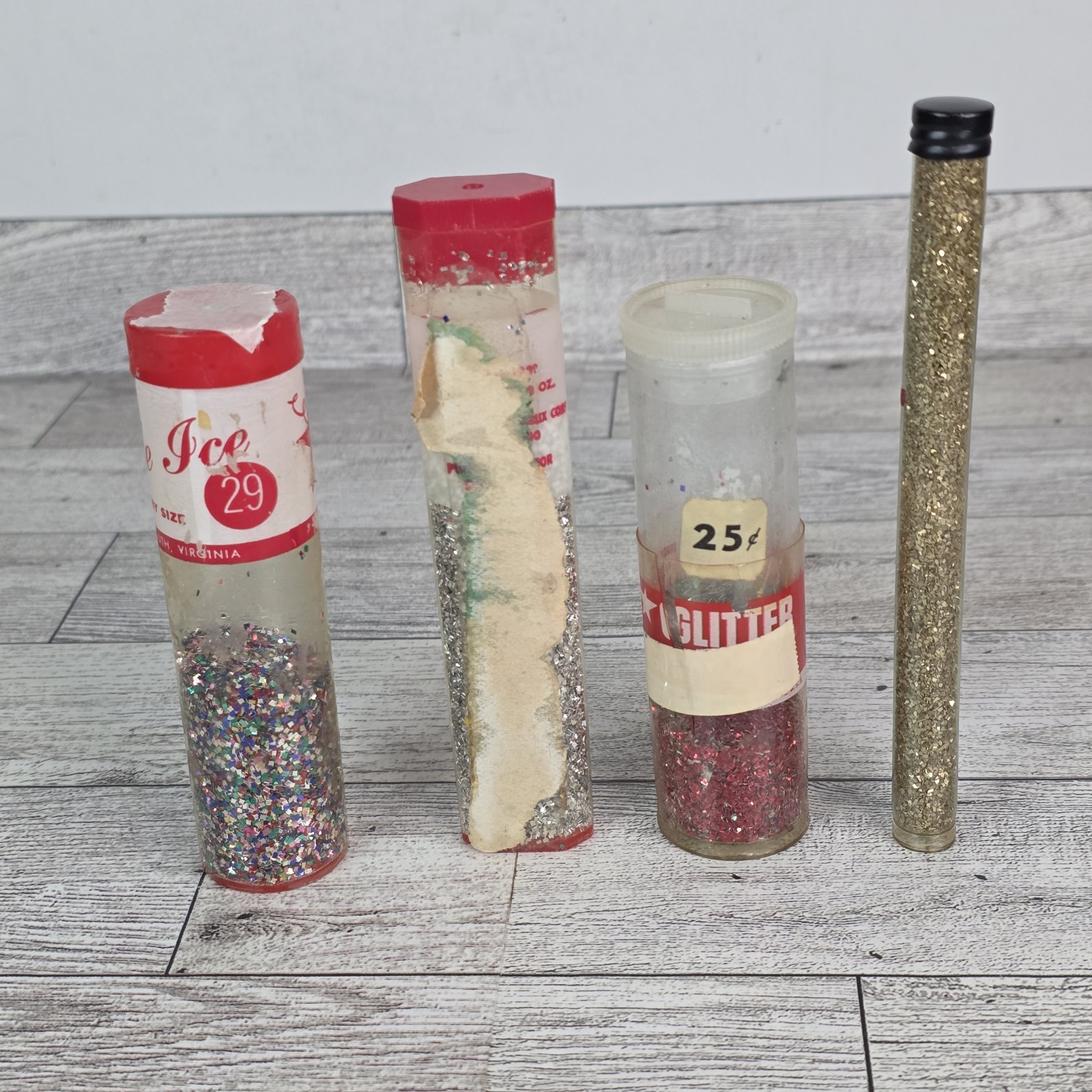 Four Container Vintage Craft Glitter Tube Holiday House Craft House Used