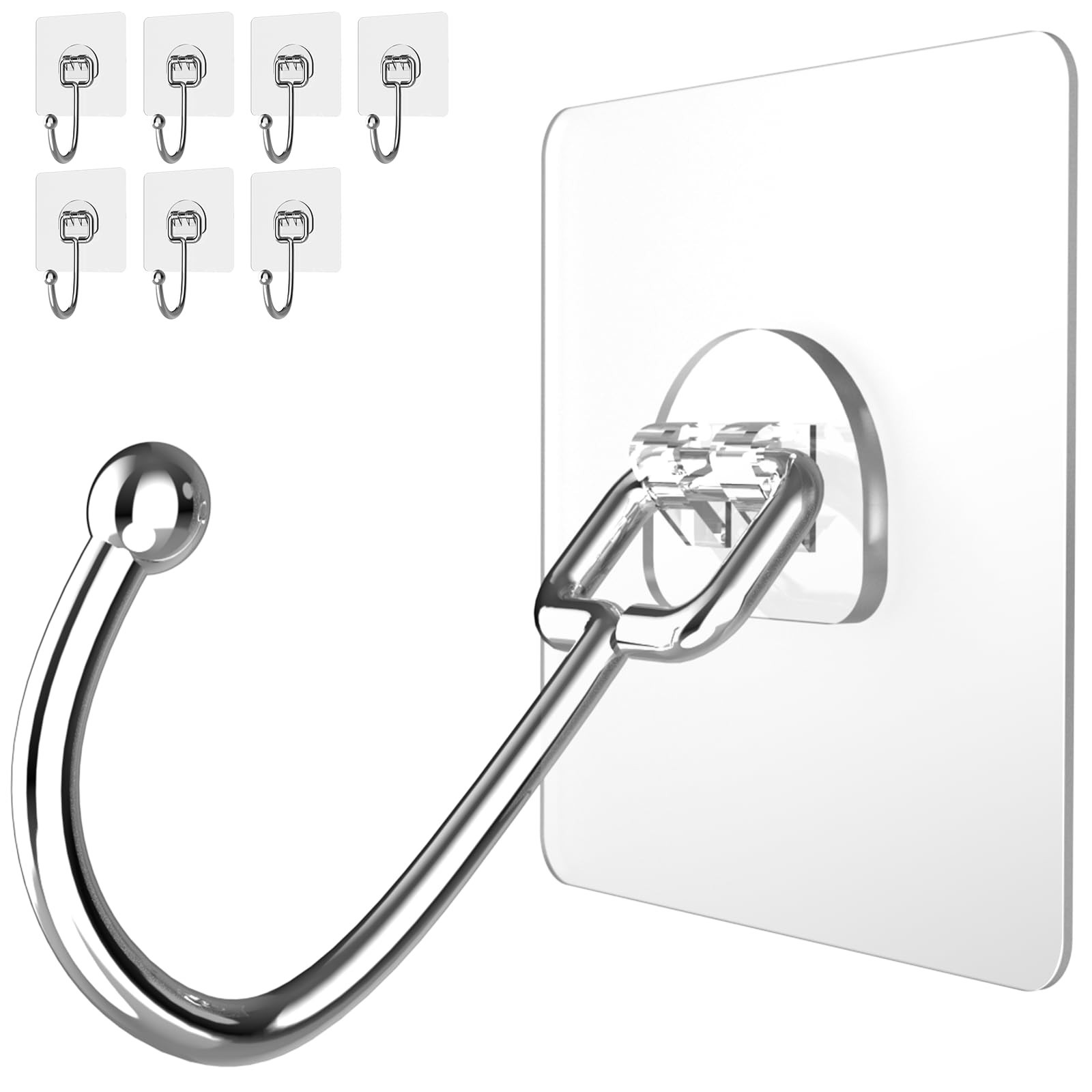 Latoxcaa Large Adhesive Hooks 8-Pack, Heavy Duty 44lb(Max) Wall Hooks for Bat...