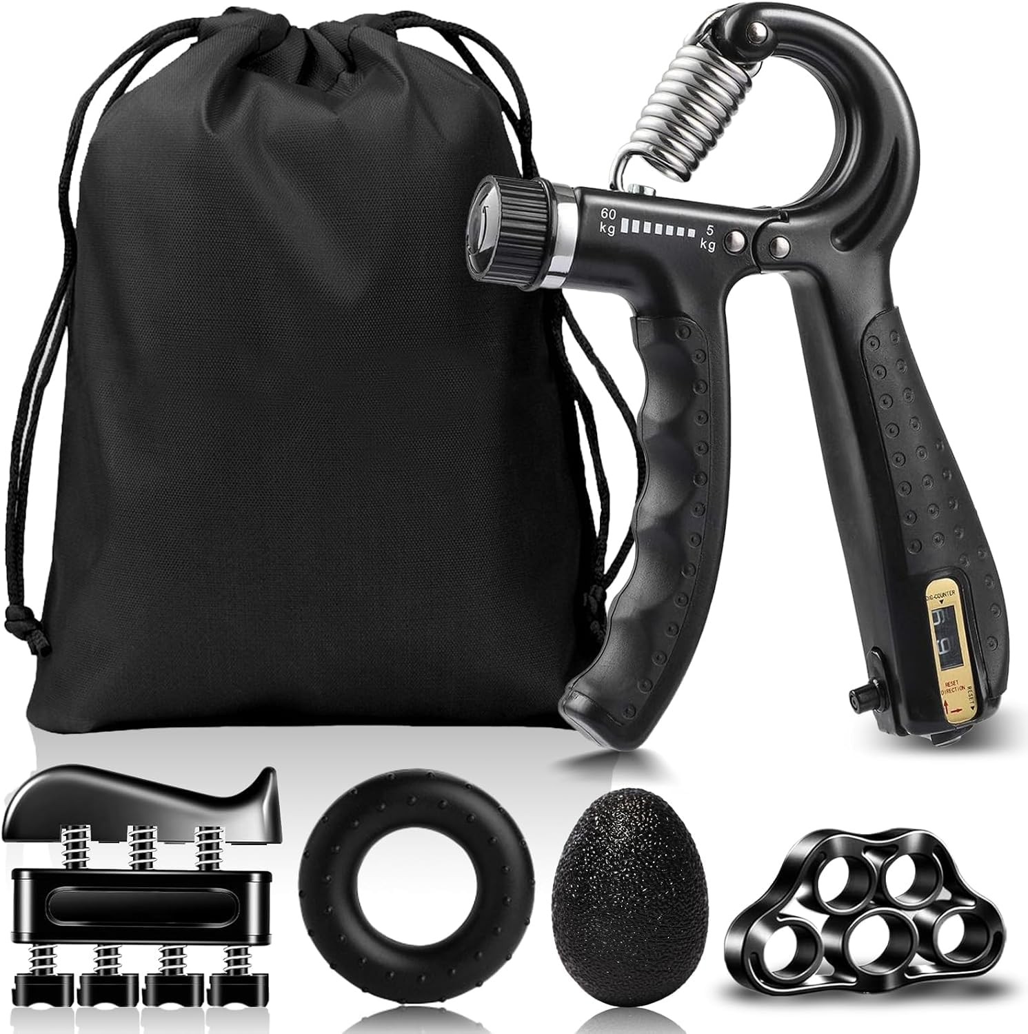 5-Piece Hand Grip Strengthener Exercise Kit - Adjustable Resistance (5-100kg)...