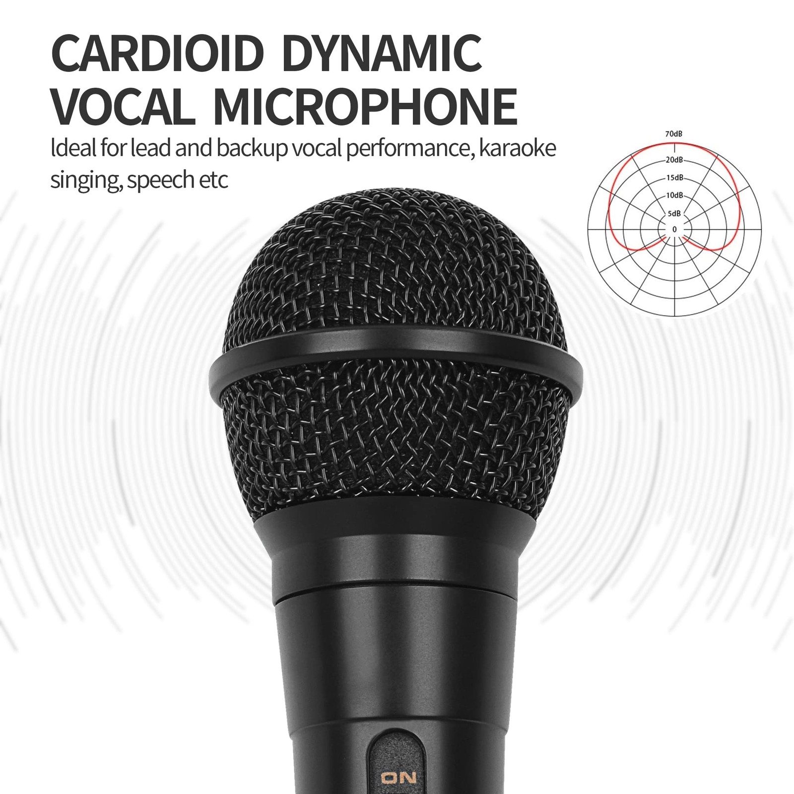Handheld Wired Microphone, Cardioid Dynamic Vocal Mic with 13ft Cable and ON/