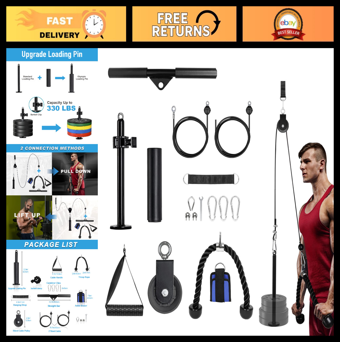 Dual Cable Pulley System for Home Gym - LAT Pull Down Machine, Triceps & Back Wo