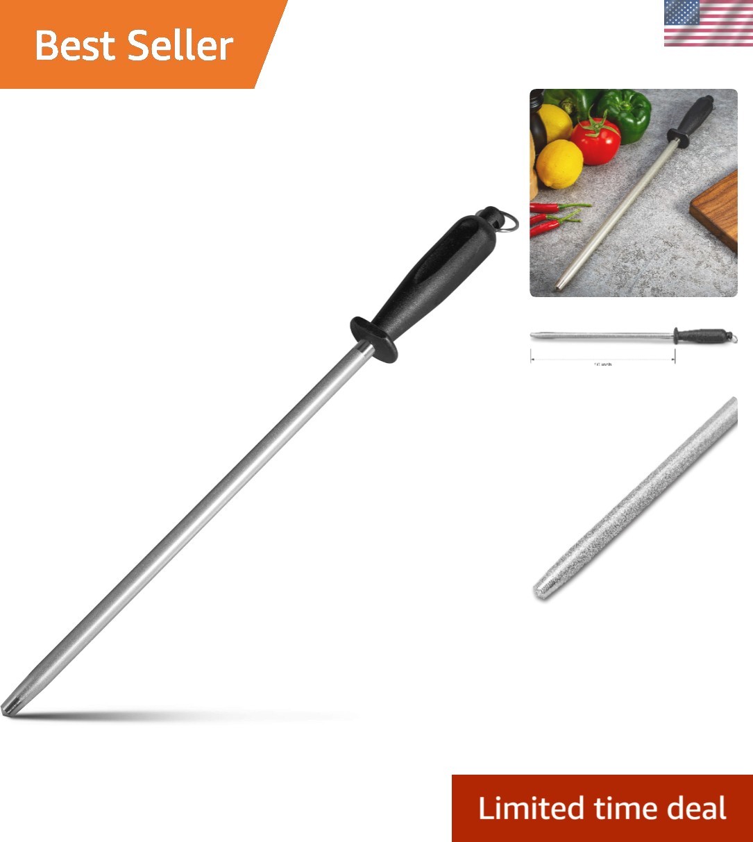 Diamond Coated 10-Inch Knife Sharpener - Sleek & Effective Kitchen Essential