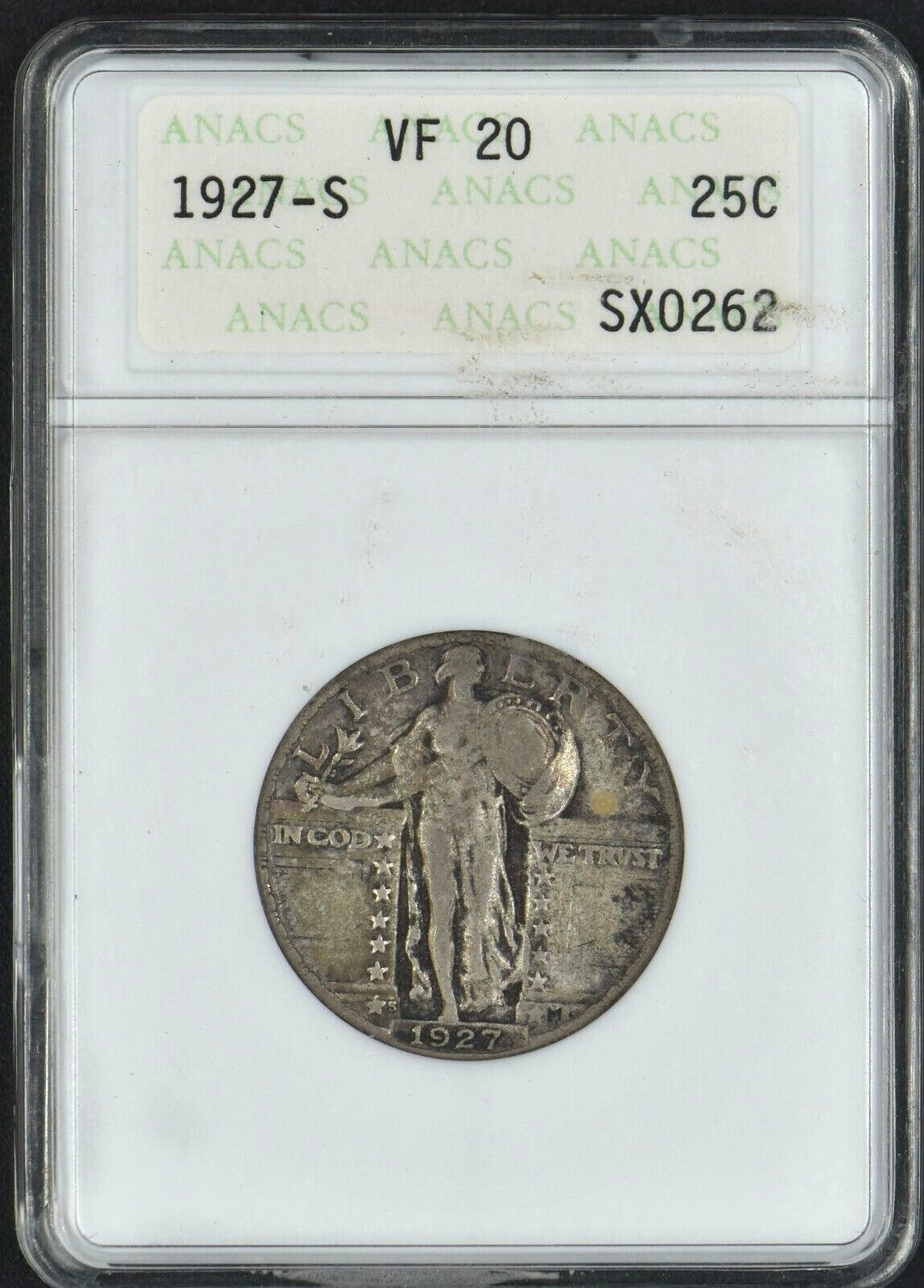 1927-S Standing Liberty Silver Quarter .25C ANACS VF20