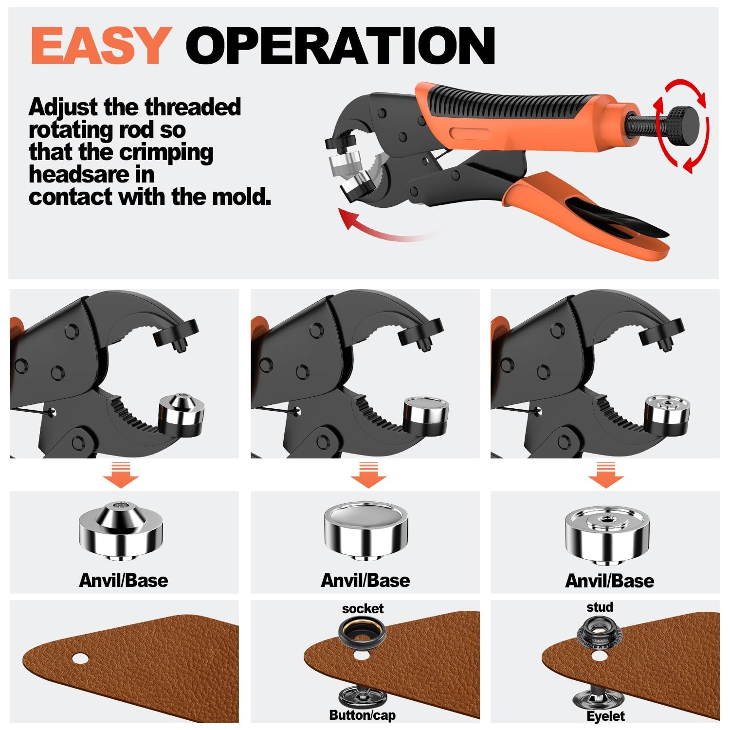 Heavy Duty Snap Fastener Tool Universal Canvas Button Rivet Setter Pliers