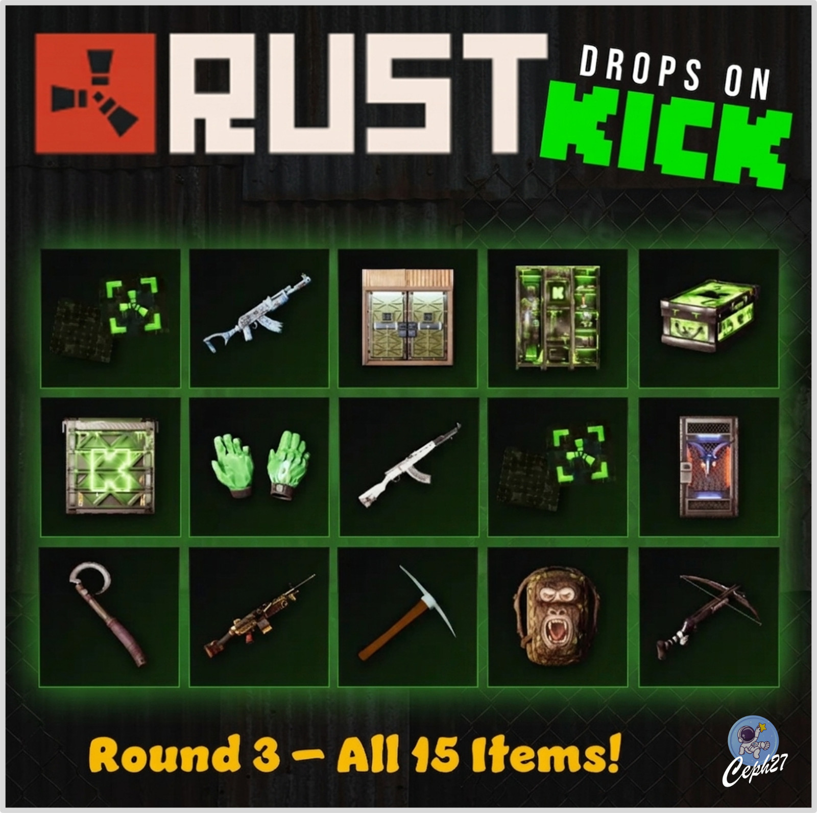 Rust KICK Drops - Round 3 - ALL 15/15 Items/Skins