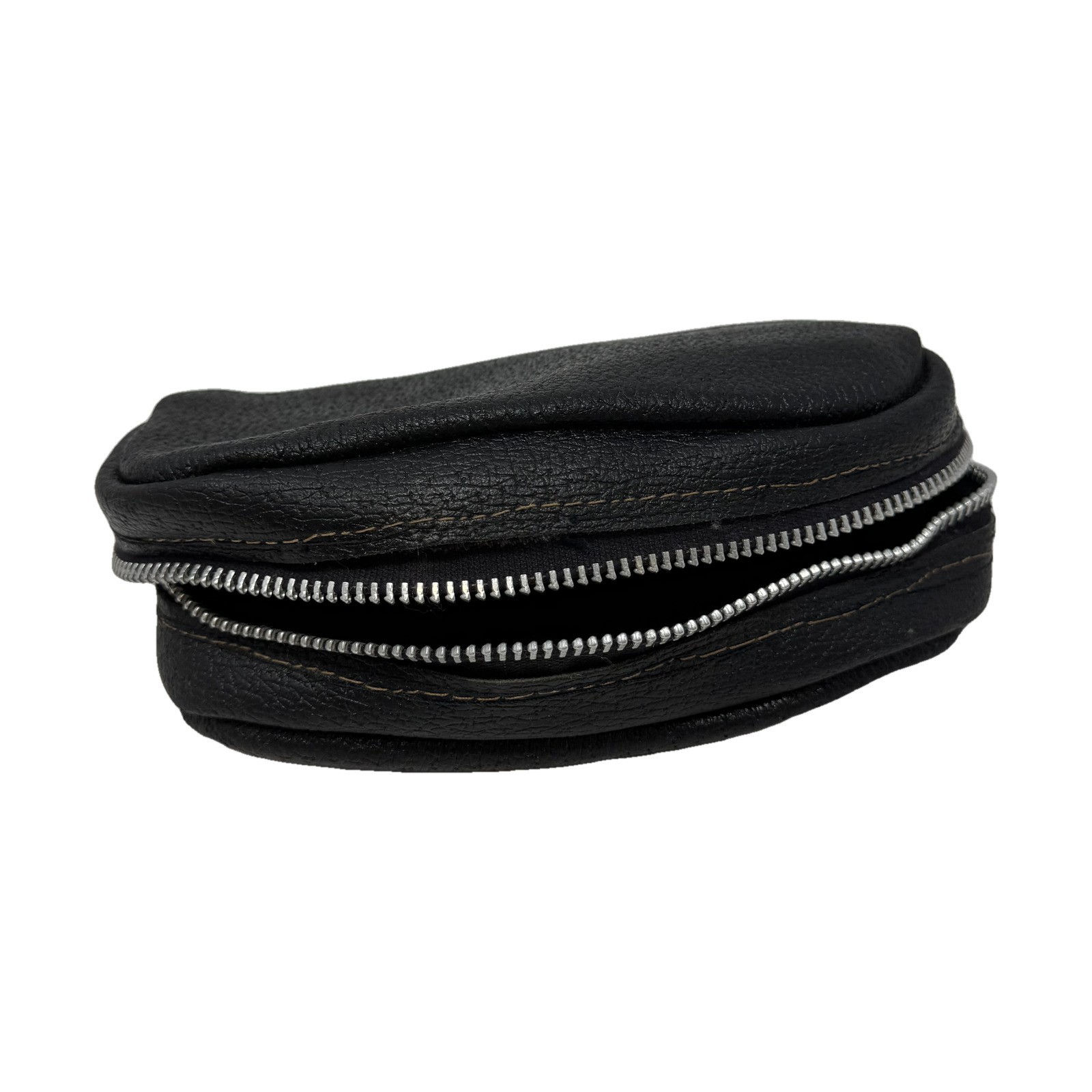 Vintage Black Leather Zip Pouch Small Case for Compact Camera Coins Wallet
