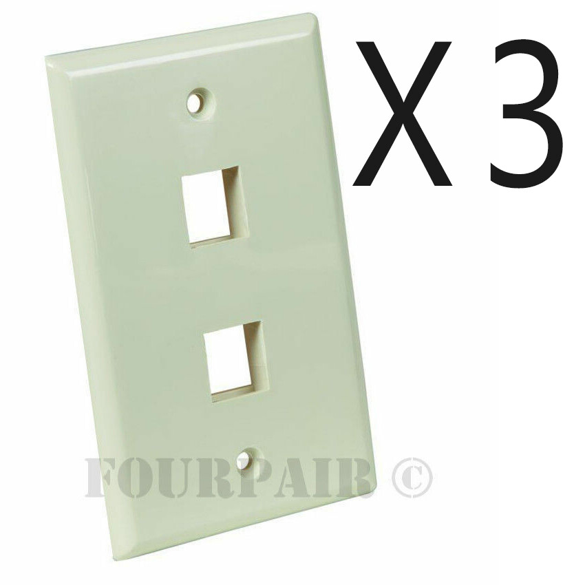 3 Pack Lot Keystone 2 Hole Port Jack Network Wall Face Plate CAT5e CAT6 Almond