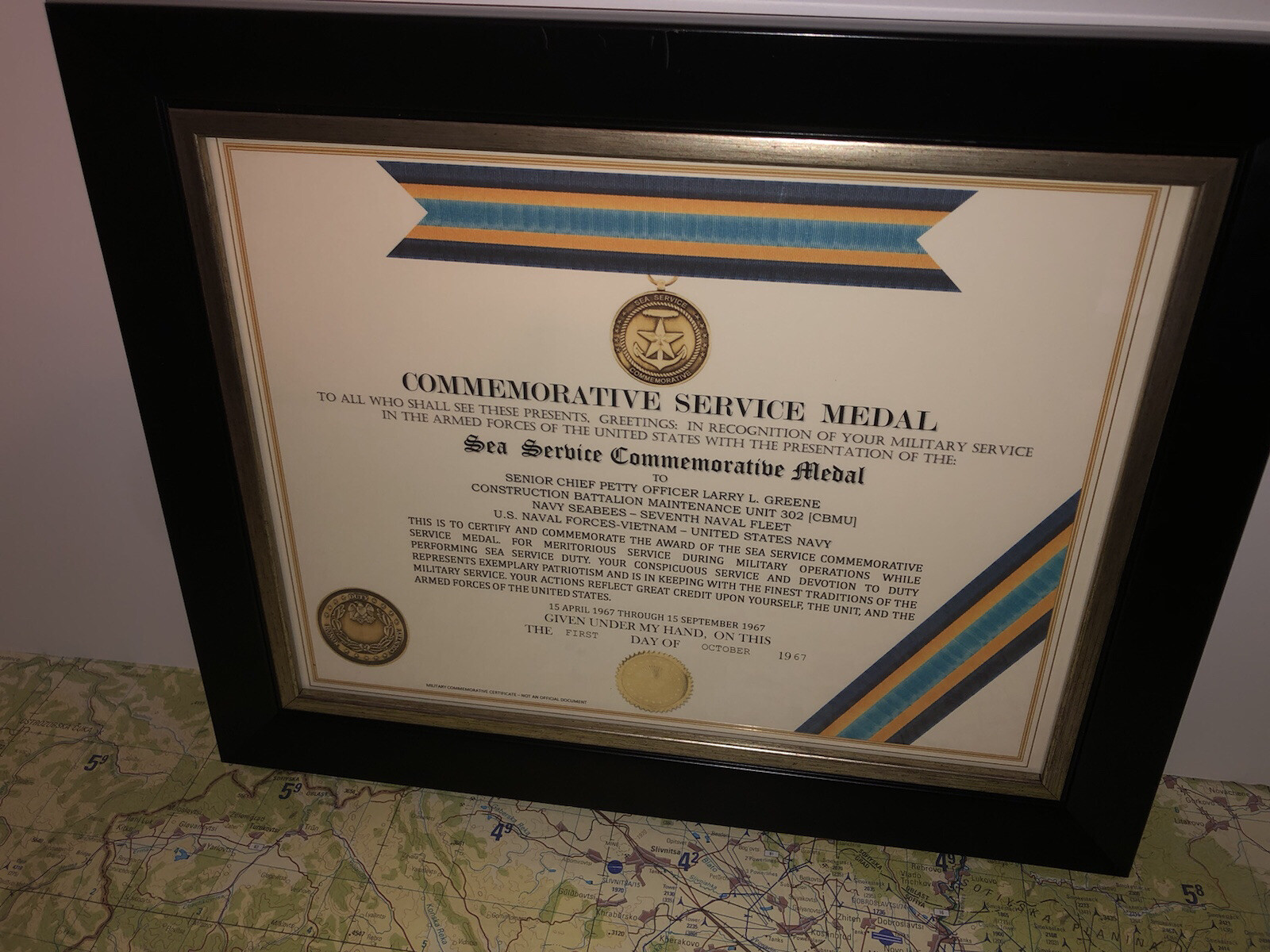 SEA SERVICE COMMEMORATIVE MEDAL CERTIFICATE ~ Type 1