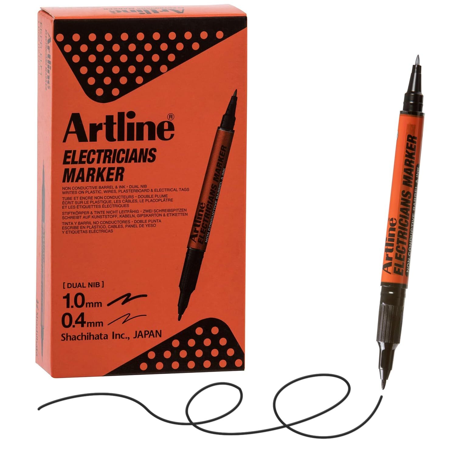 12 Pack Electricians Markers Twin-Nib Non-Conductive 0.4mm/1.0mm Tips Black