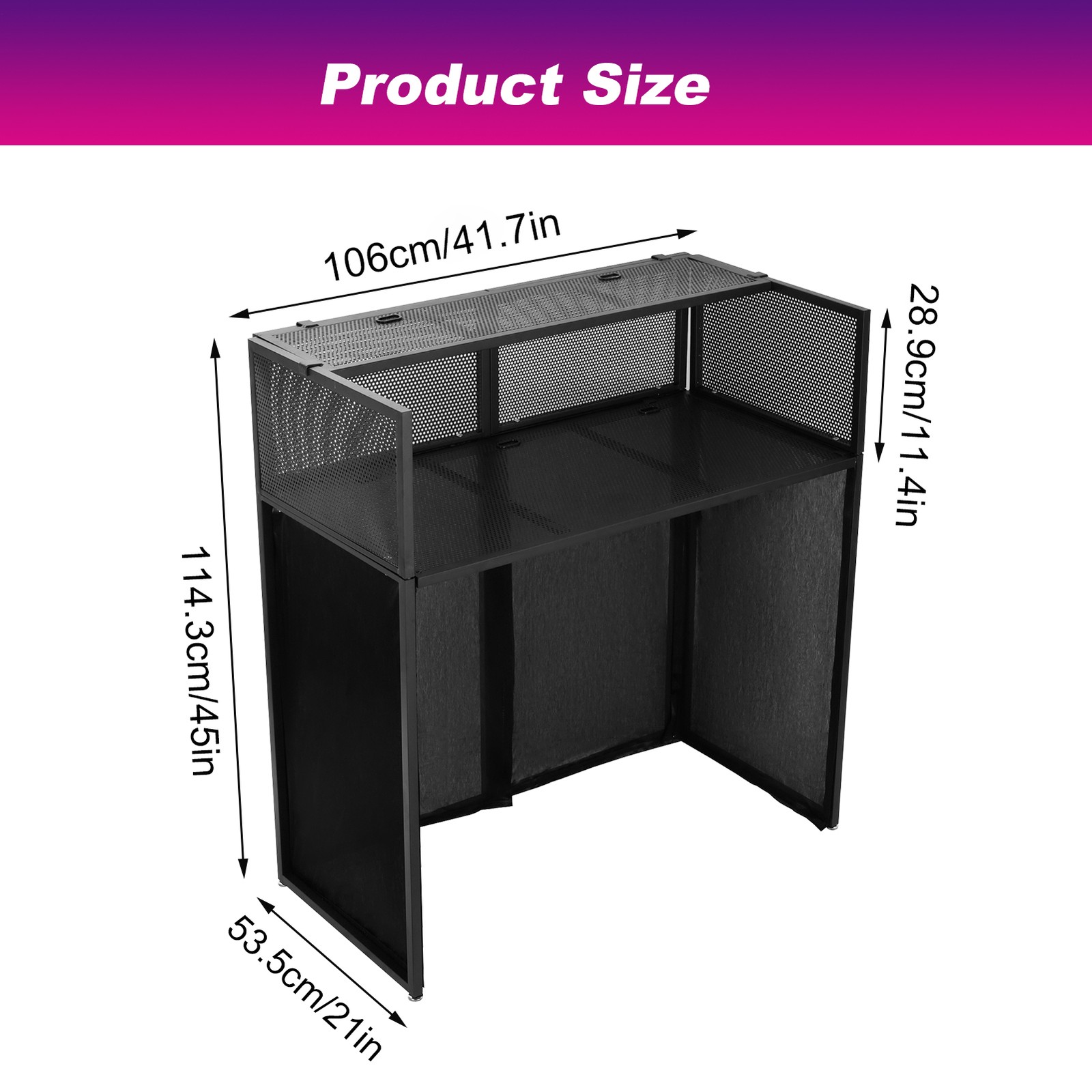 DJ Table Station Adjustable Booth Facade + Flat Table w/Travel Bag 21x42x45"