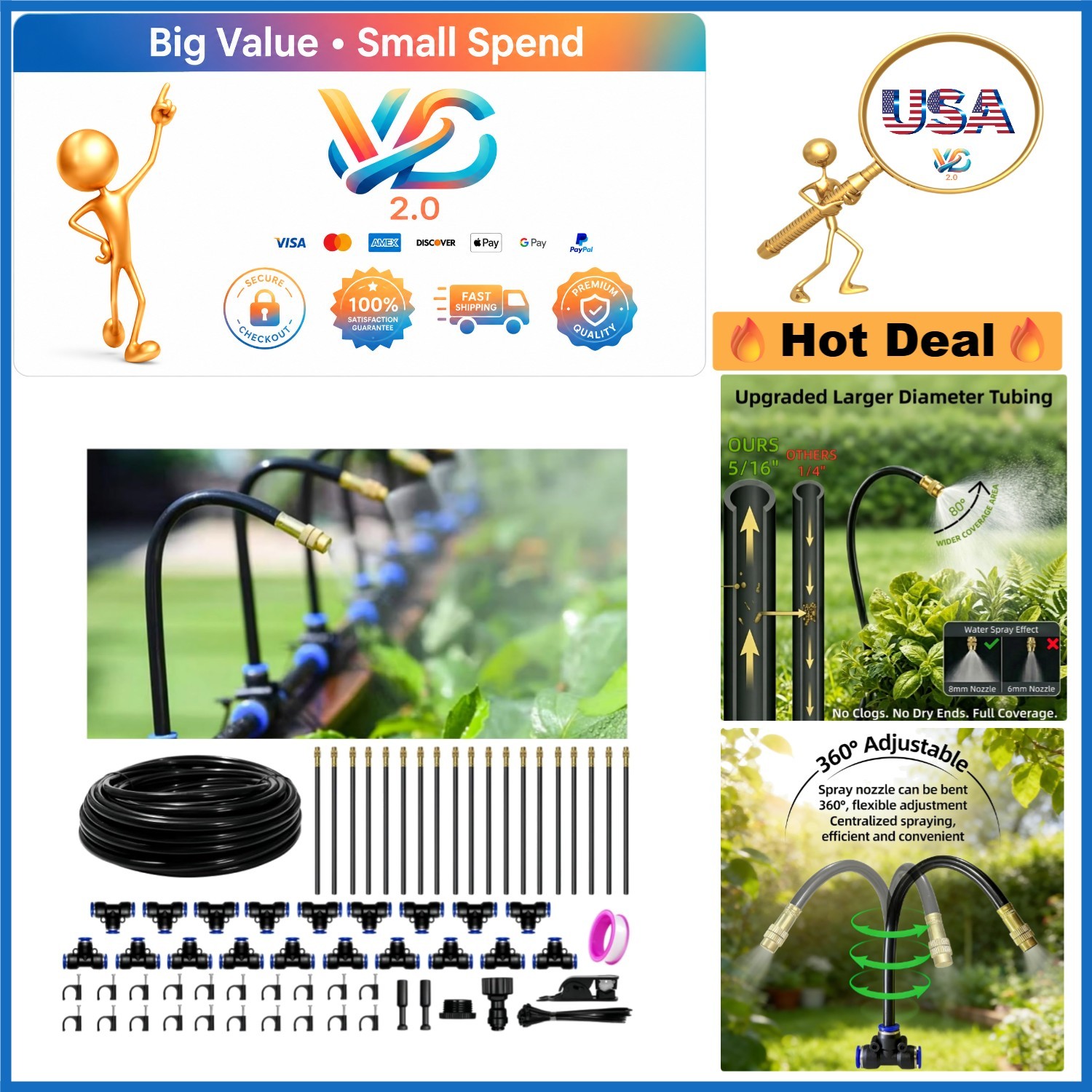 60 Ft Drip Irrigation Kit With 19 Adjustable Copper Nozzles for Garden, Lawn,...
