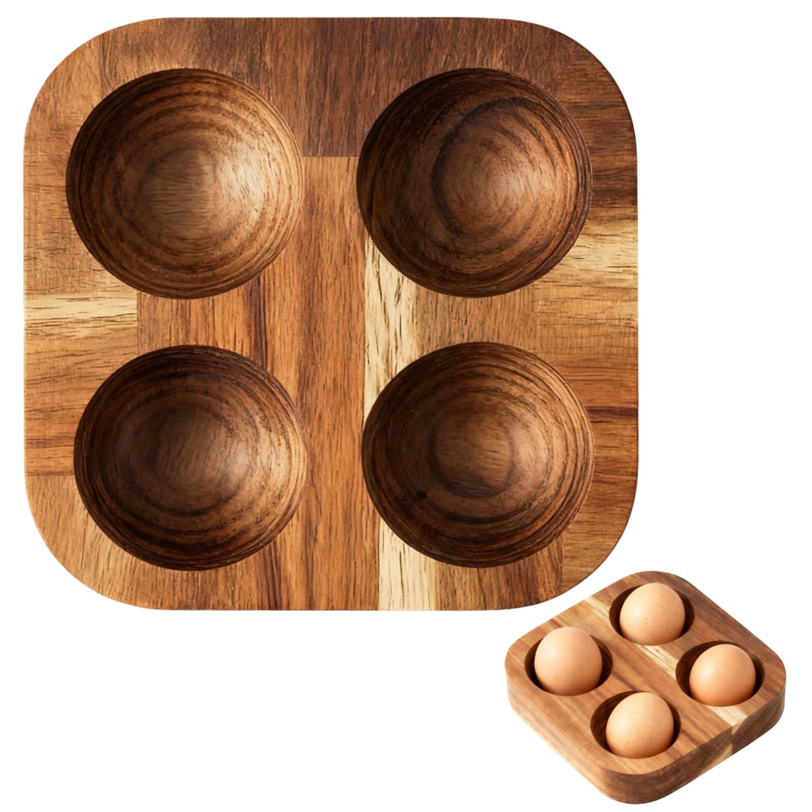 1 Pack Wooden Countertop Egg Holder Four Slot Double Row Compact Design for F...