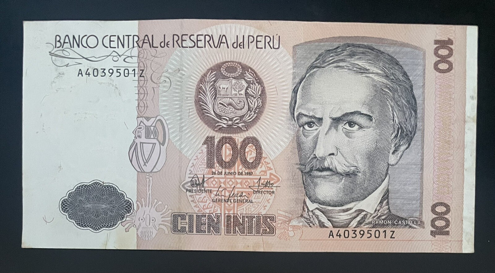 PERU - ND - 100 INTIS - A4039501Z - BANKNOTE - CIRCULATED