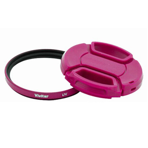 Vivitar 58mm UV Filter and Snap-On Lens Cap - Pink