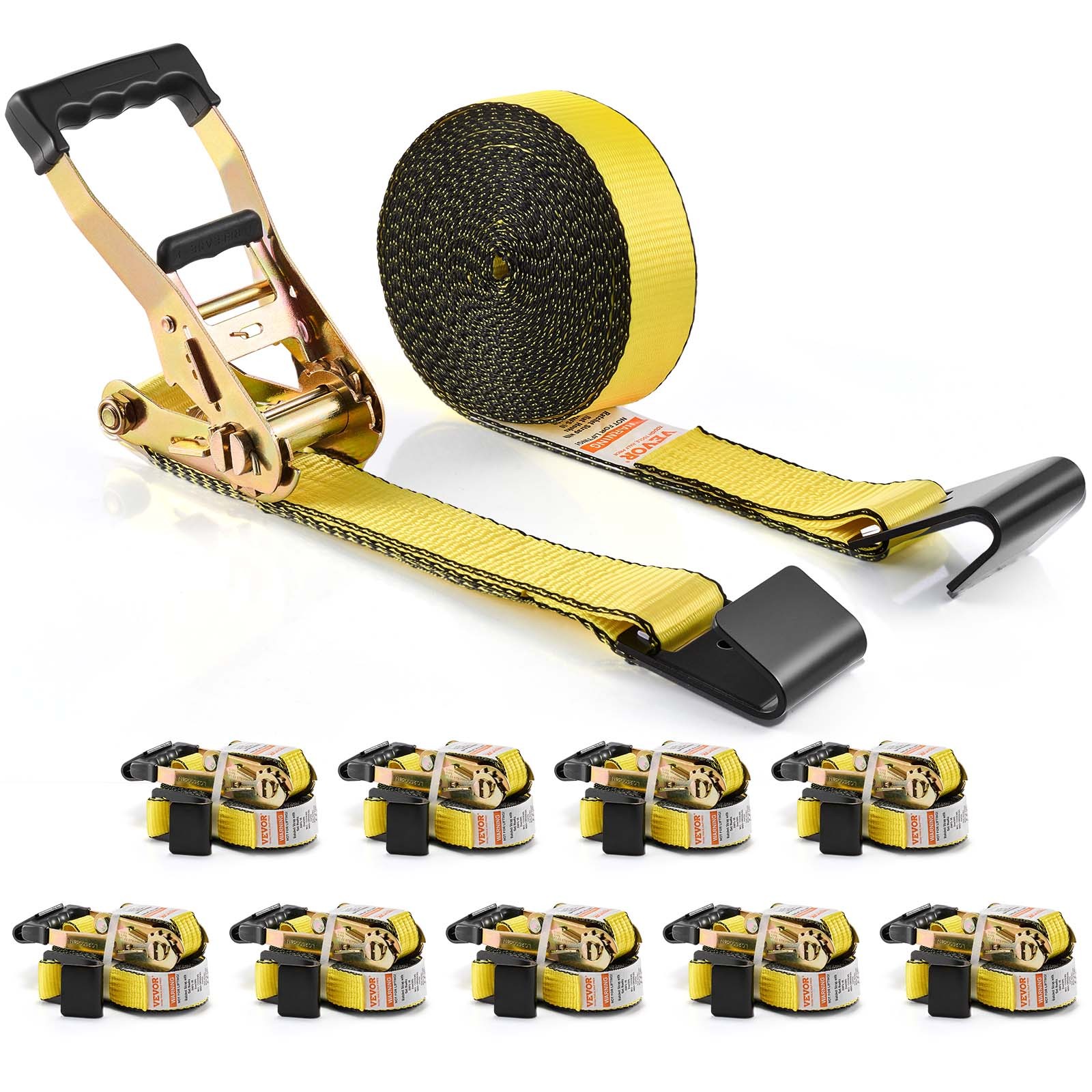 VEVOR 10 Pack Ratchet Tie Down Straps 10000 lbs 2" x 30' Heavy Duty for Cargo