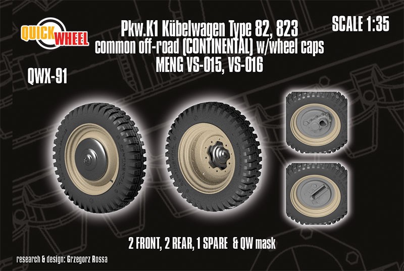 1/35 Pkw.K1 Kubelwagen 82, 823 Off-road (continental) Wheels with Caps for Meng