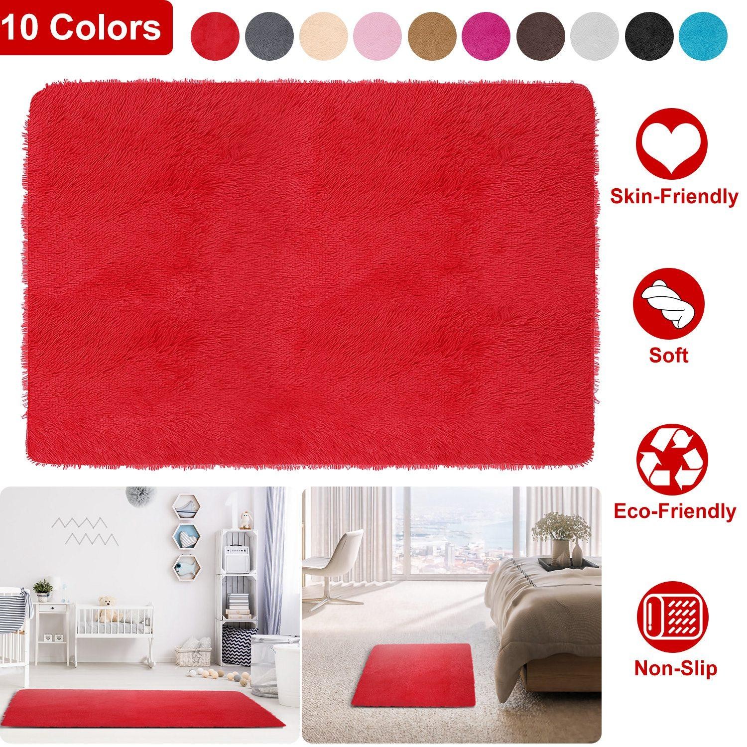 Fluffy Bedroom Rug 4’ x 2.6’ Anti-Skid Shaggy Area Rug Decorative Floor Carpet