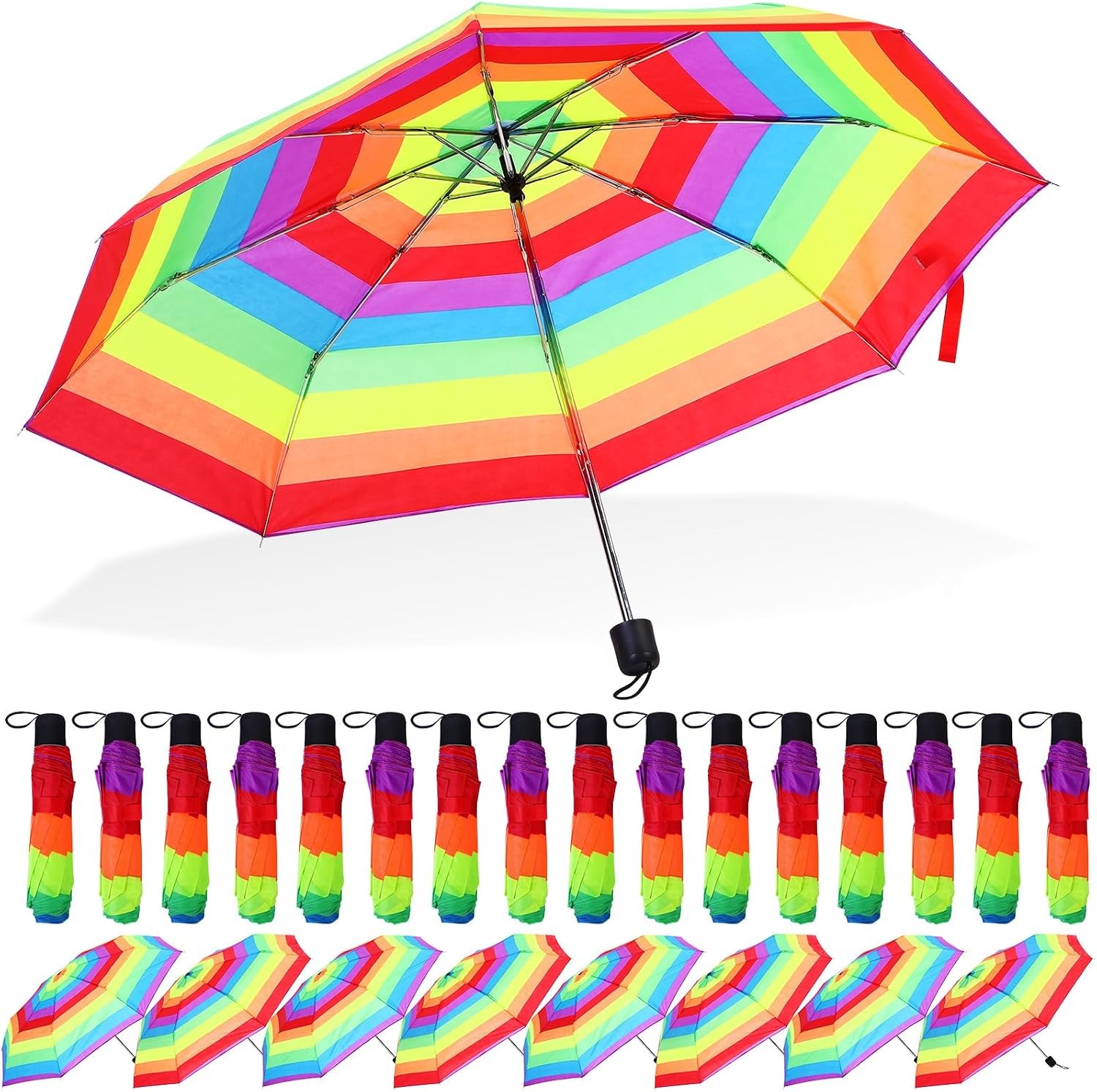 Silkfly 24 Pcs 8 Rib Rainbow Pride Umbrella Bulk Compact Portable Tri Fold