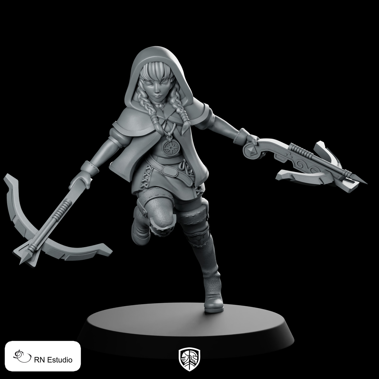 Rogue Linkle Fantasy Miniature Dual Crossbows Hooded