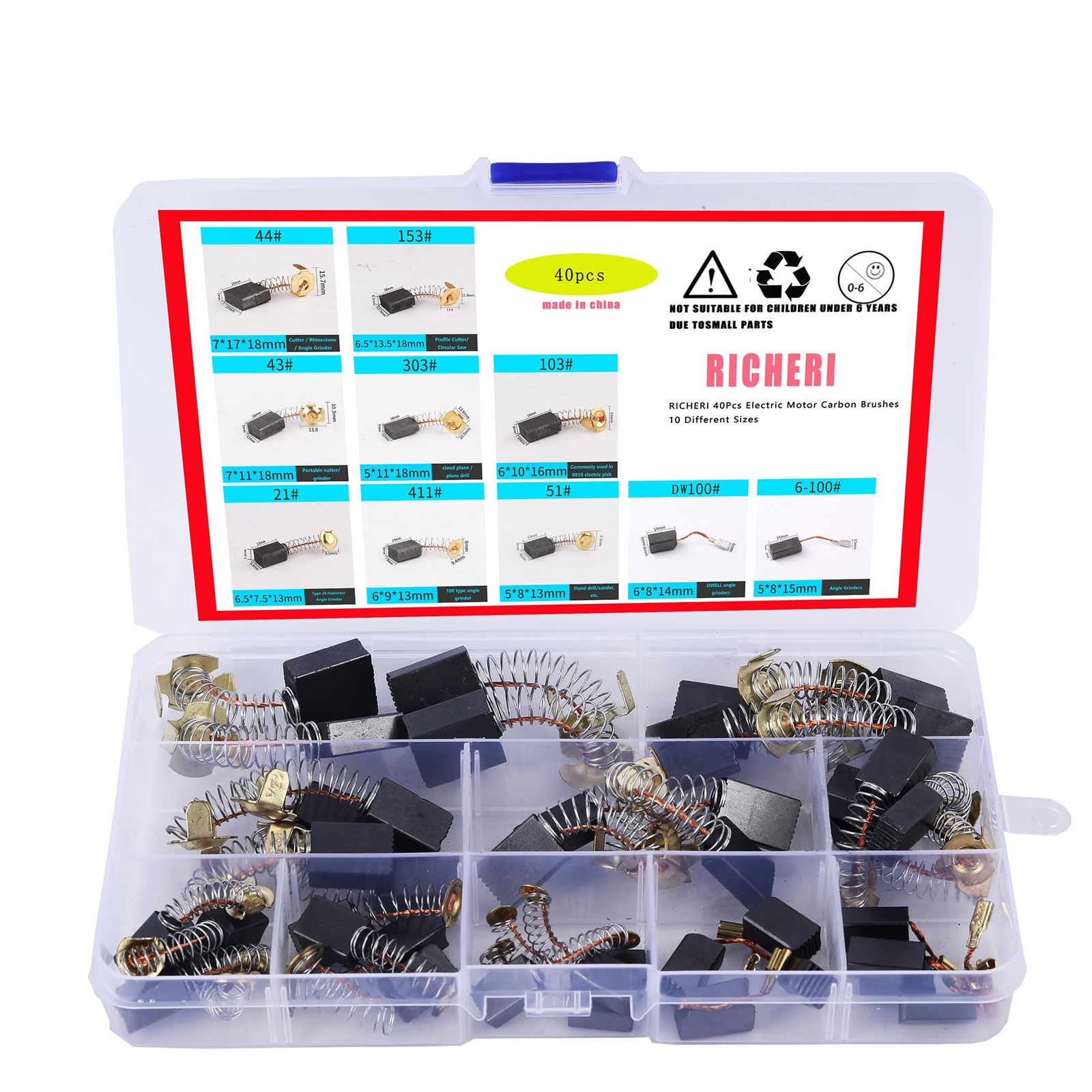40 Escobillas De Carbon Para Motor Electrico 10 Tamanos Diferentes Para Reem...