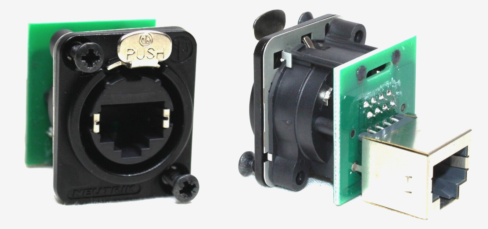 (2) Two Genuine NEUTRIK NE8FDP-B CAT 5/6 RJ45 Feed-Thru D Panel Mount Jack BLACK