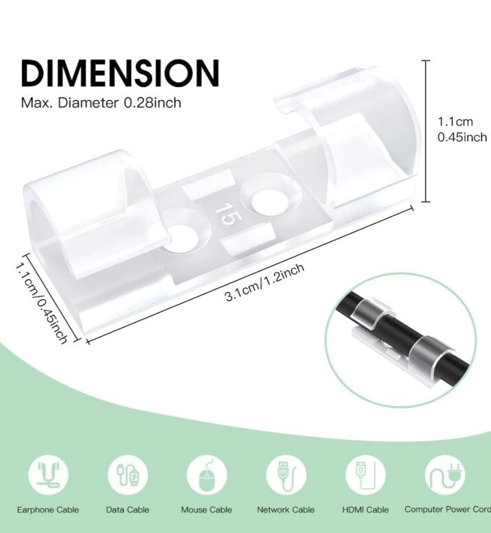 10 Kabelclips, Selbstklebende Kabelhalter für Schreibtisch, Netzkabel, Verlänger