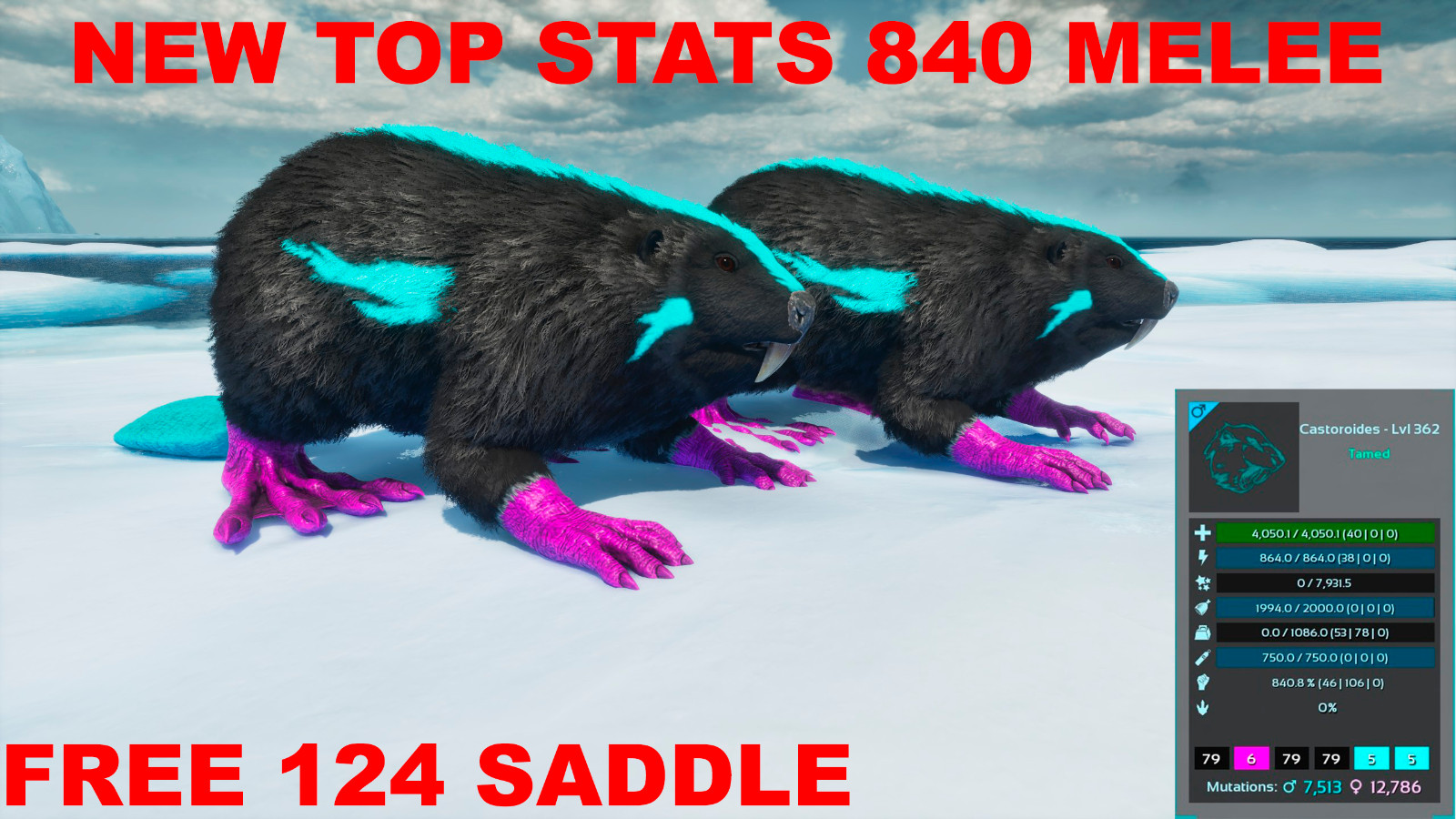 🔥​ARK Survival Ascended PvE Castoroid Top Stats 840 Melee