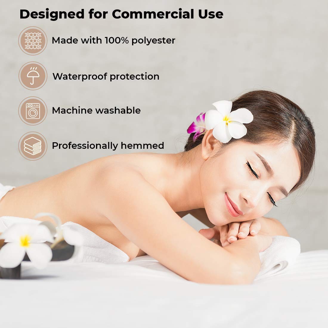 White Waterproof Massage Table Cover with Fitted Sheet & Face Rest, Washable