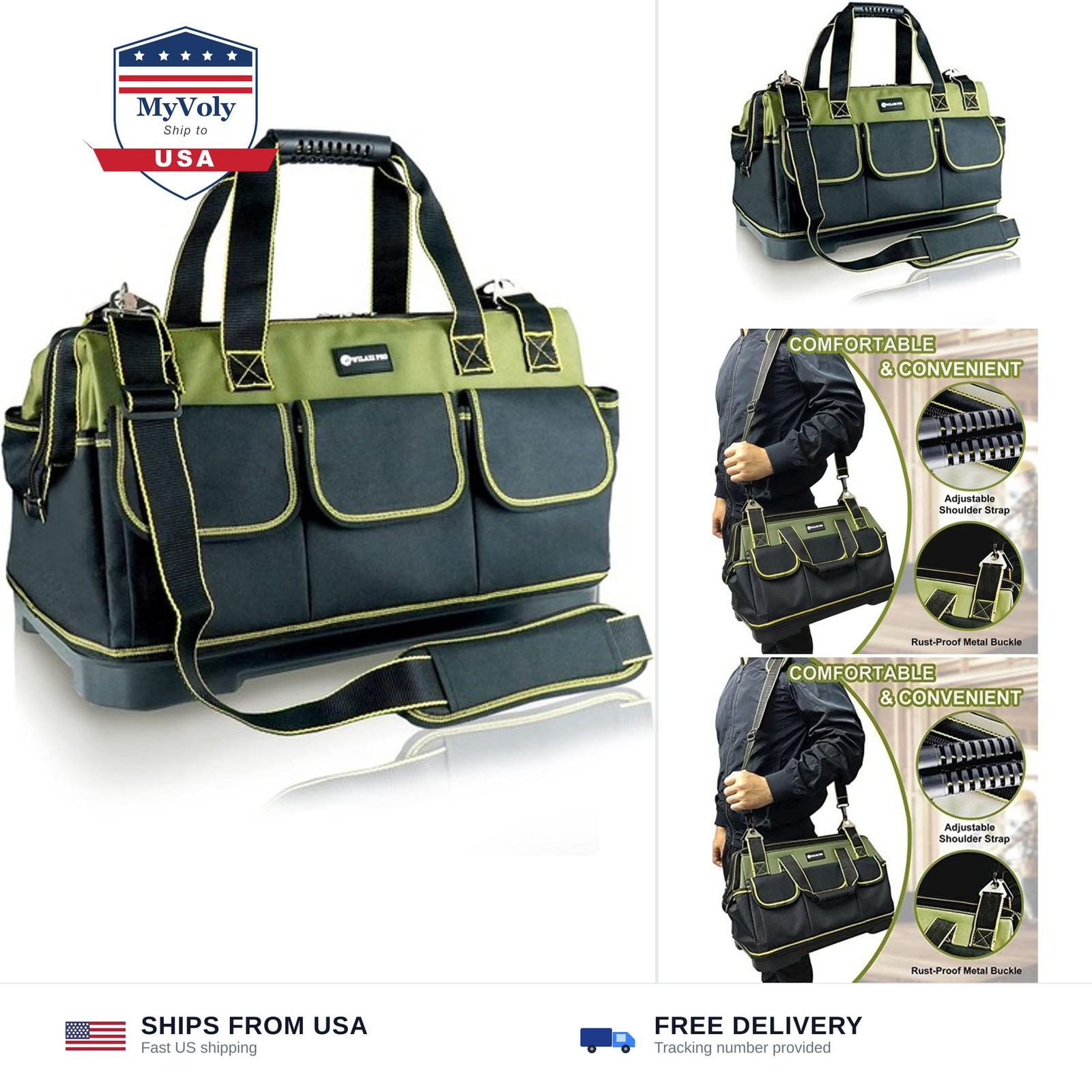 17in Tool Bag For Men Heavy Duty​ with Waterproof Molded Base, High Capacity ...
