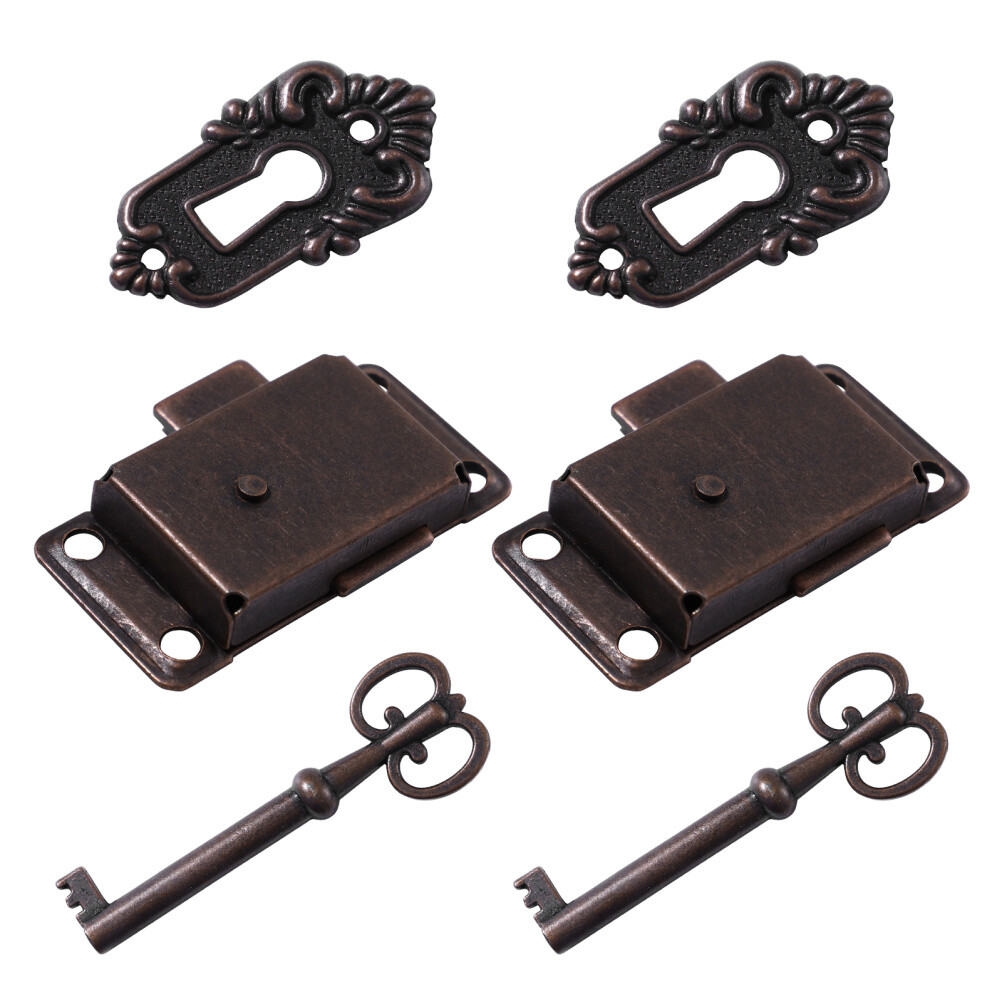 2PCS Retro Cabinet Locks Antique Jewelry Box Latches Decorative Locks for Home